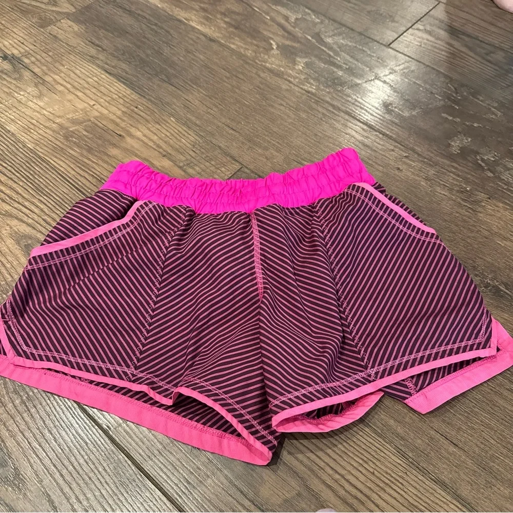 Lululemon Pink and‎ Black Shake & Break Hyper Stripe Shorts Size 6